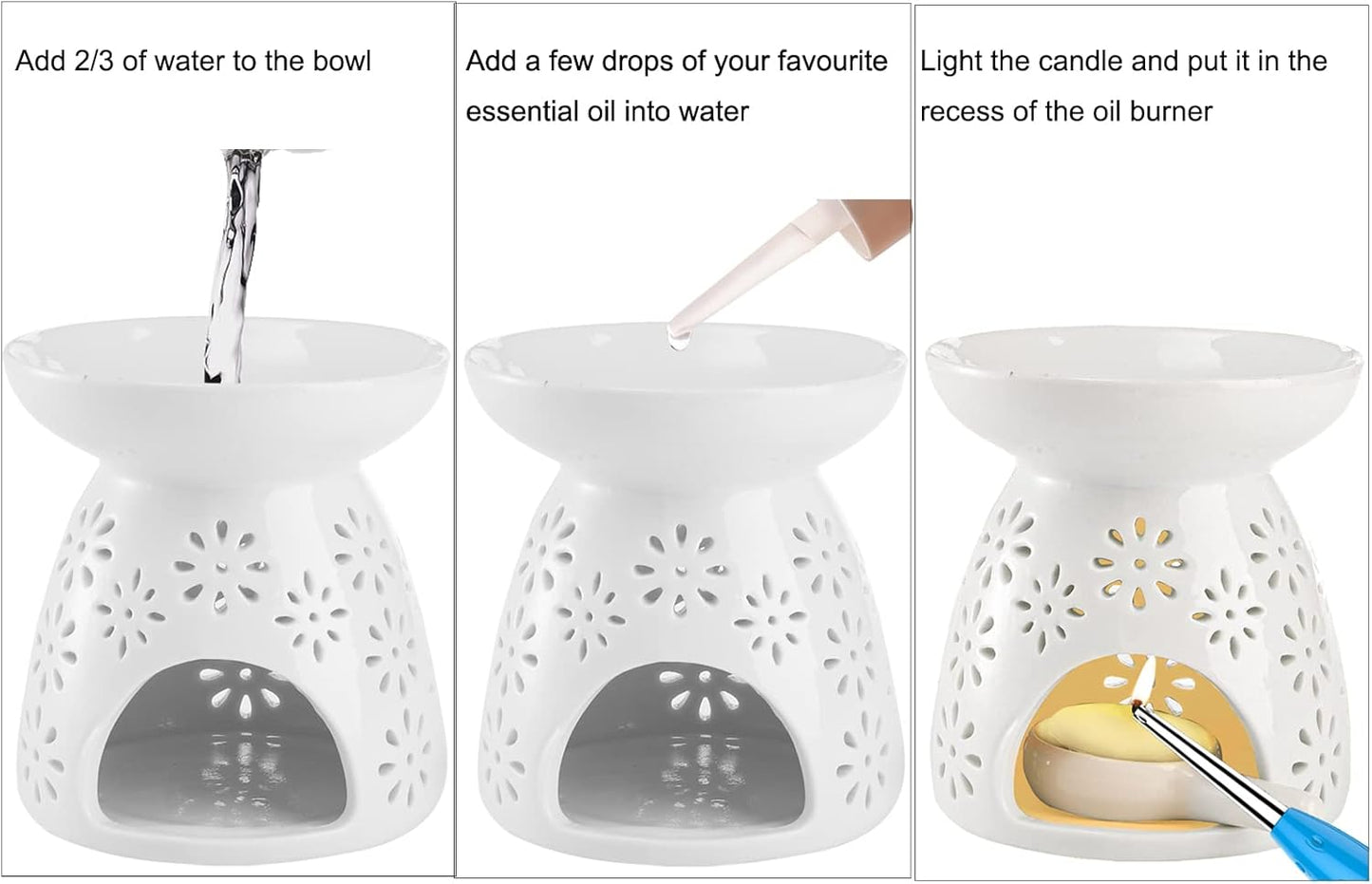 Ceramic Tealight Oil Burner | Wax Melt & Essential Oil Warmer – Includes (3) Tea Light Candles