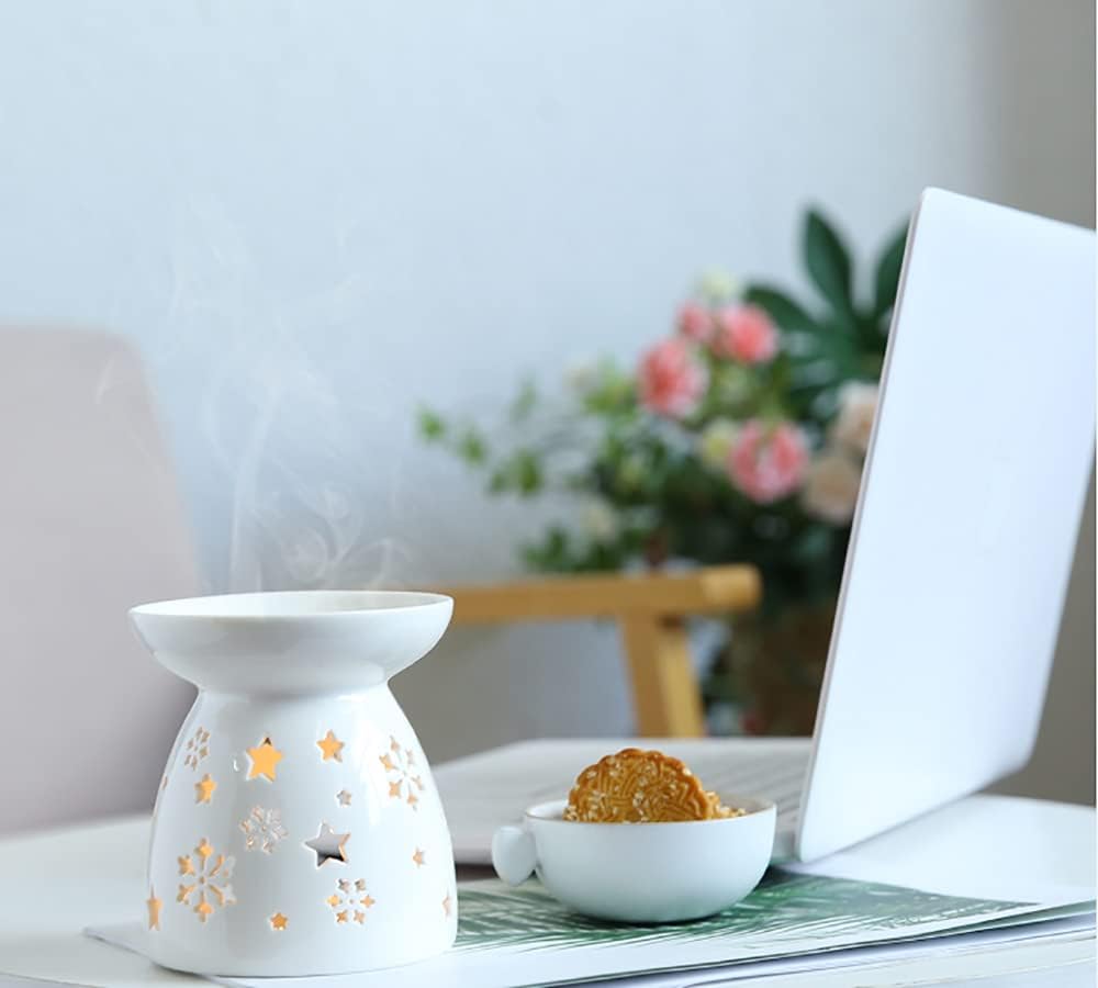 Ceramic Tealight Oil Burner | Wax Melt & Essential Oil Warmer – Includes (3) Tea Light Candles