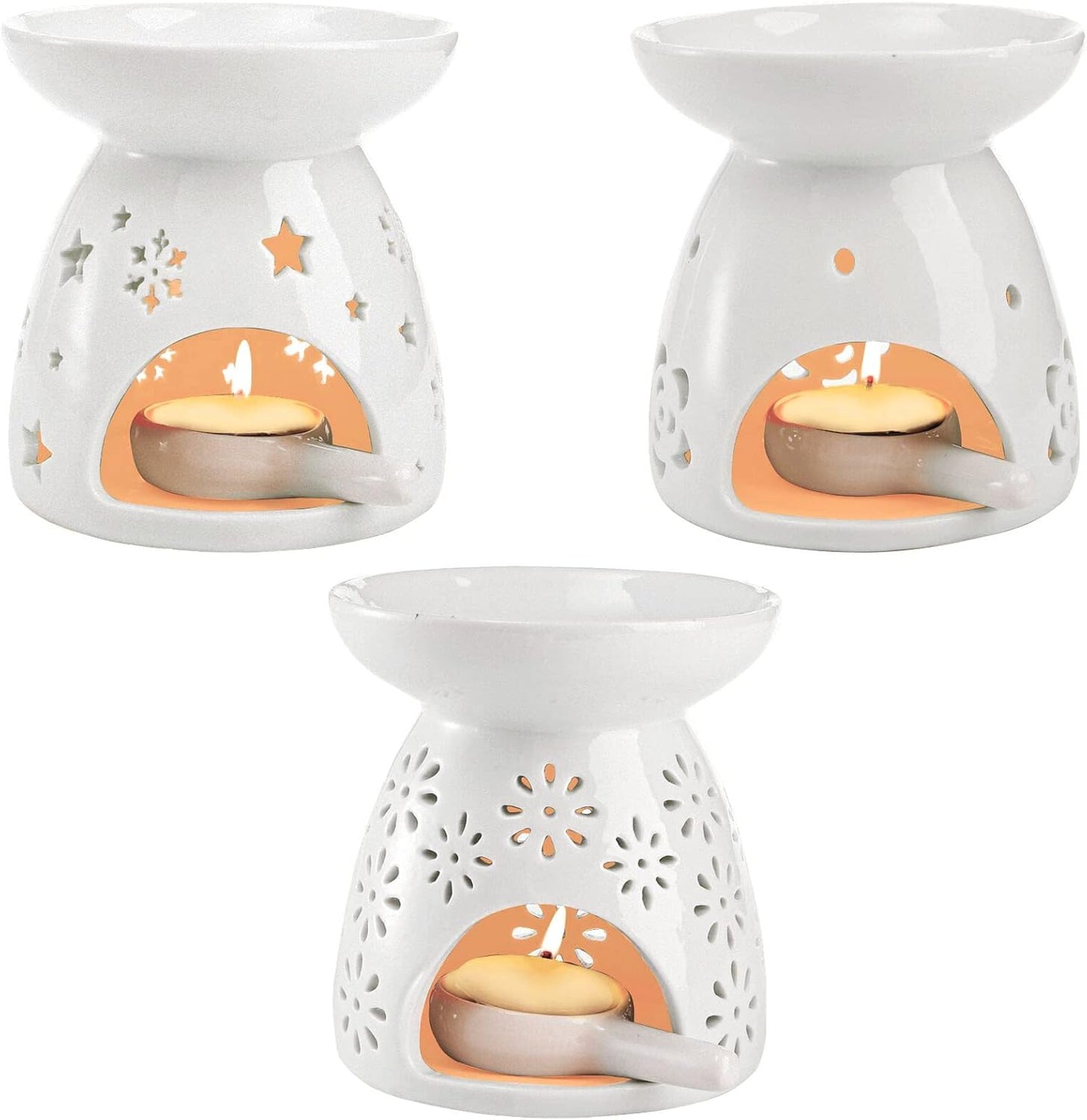Ceramic Tealight Oil Burner | Wax Melt & Essential Oil Warmer – Includes (3) Tea Light Candles