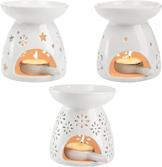 Ceramic Tealight Oil Burner | Wax Melt & Essential Oil Warmer – Includes (3) Tea Light Candles